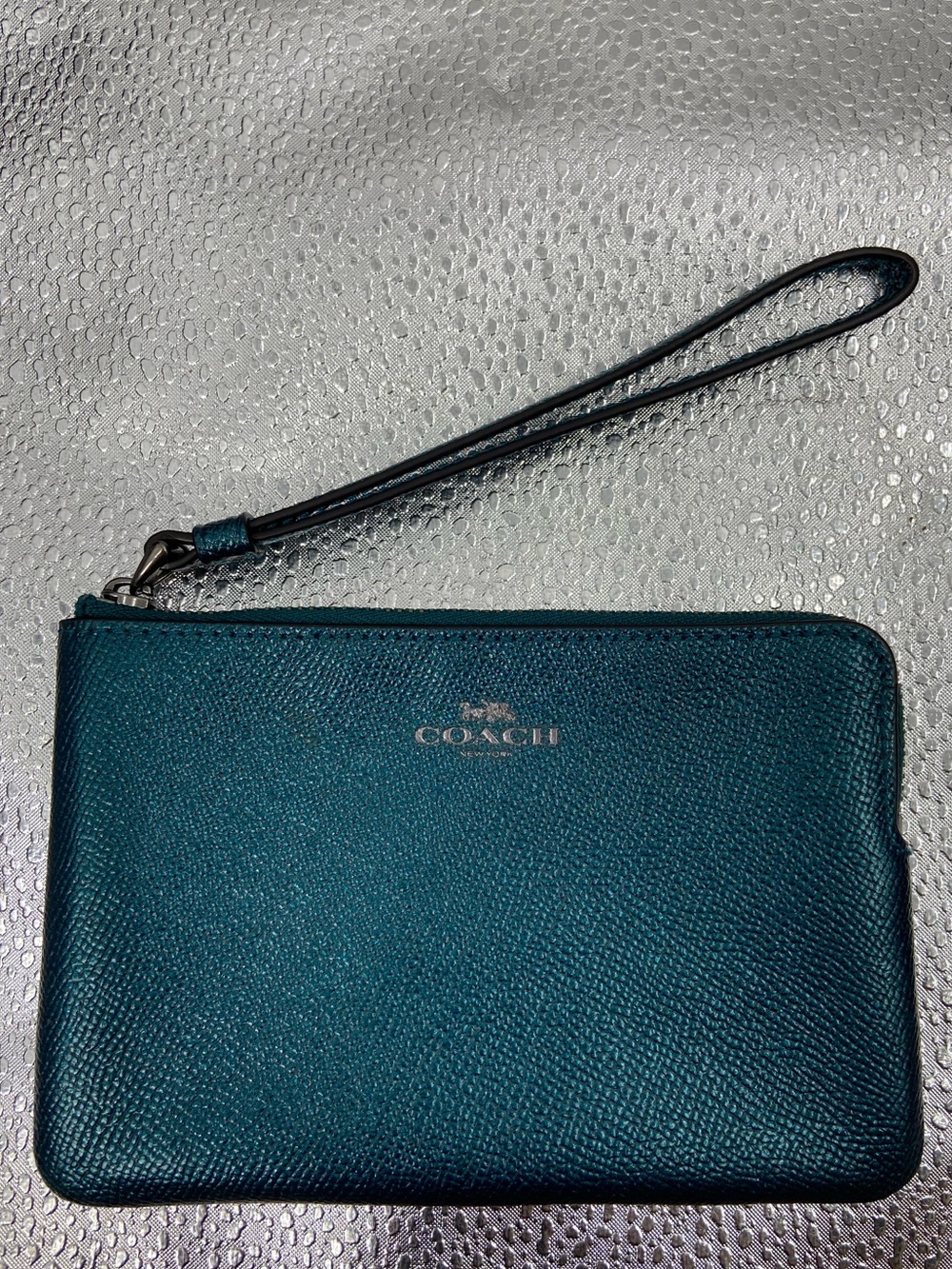Coach Corner Zip Wristlet Teal Blue